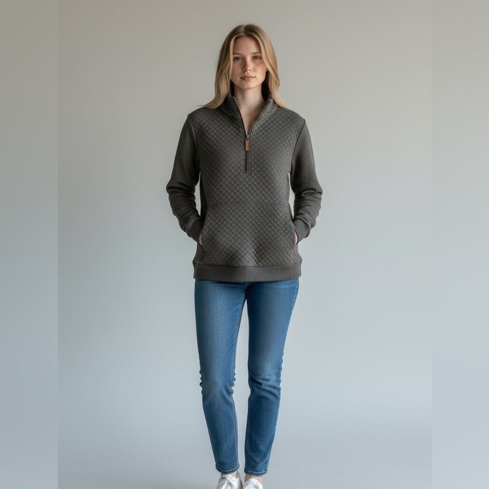 Charcoal Quilted Women's Half zip Sweater